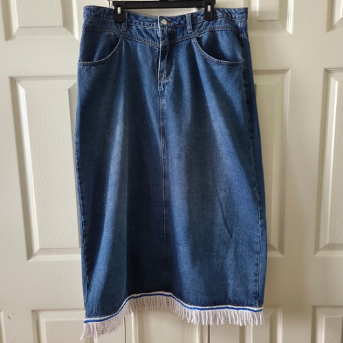 Denim Skirt with Fringes